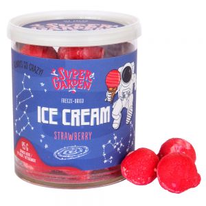 Freeze dried (lyophilized) astronaut strawberry ice cream