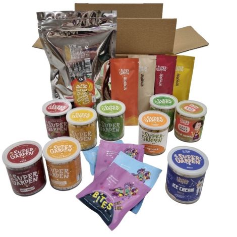 Freeze dried (lyophilized) food ration MRE, berries, fruits, cheese, smoothie, powder, snacks