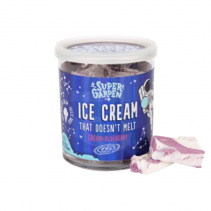 Freeze dried (lyophilized) astronaut ice cream with cream-blueberry
