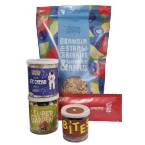 Freeze dried (lyophilized) breakfast ration (granola, vegetables, ice cream, coffee snack)
