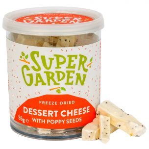 Freeze dried (lyophilized) cheese desset with poppy seeds